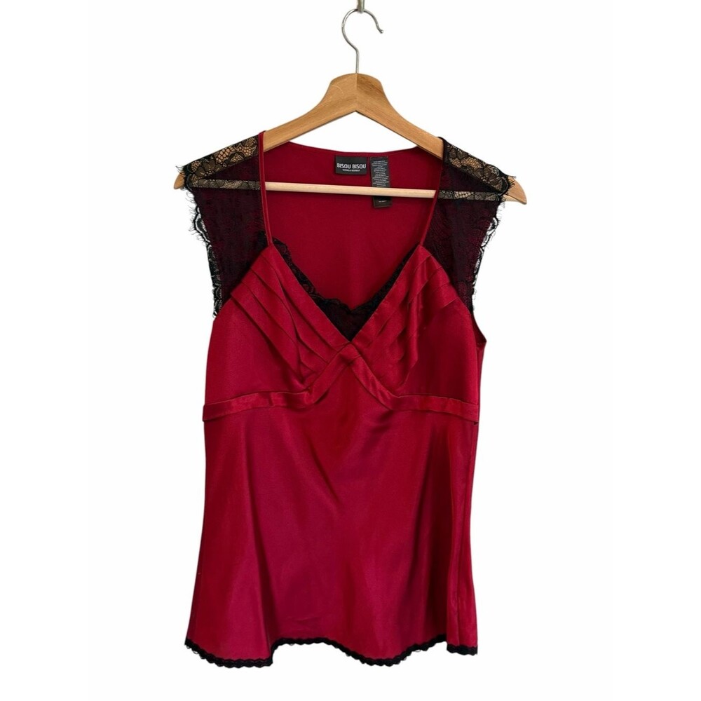 Vintage Y2K Fairy Bisou Bisou Whimsigoth Red Satin Top Size M Vamp Romantic Goth